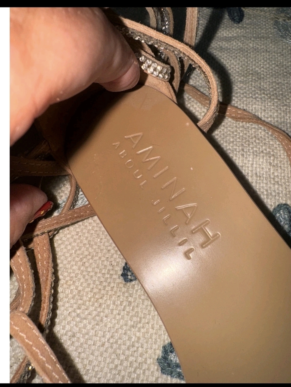 Aminah Abdul Jillil-Strappy Rhinestone Lace-Up Sandals - (8) - Picture 3 of 5